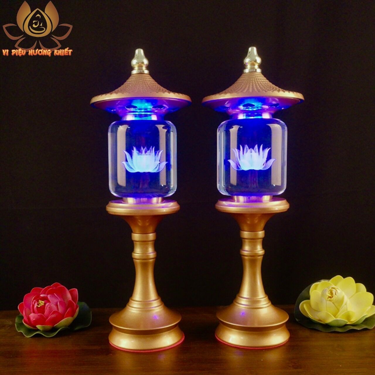 CẶP 2 CÂY ĐÈN LED HOA SEN PHA LÊ THỜ CÚNG TRANG TRÍ