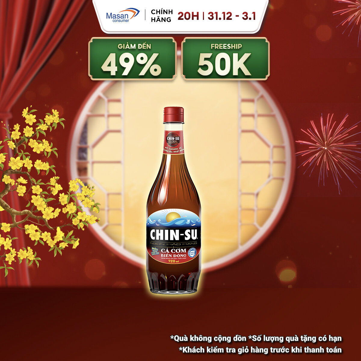   15.12-29.12 Voucher 18% CHO ĐƠN TỪ 199K Nước Mắm CHIN-SU Cá Cơm Biển Đông Chai 720ml 