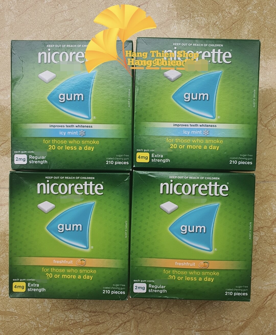 (Hộp 210 viên) Kẹo cao su  Nicorette Gum hỗ trợ cai thu ốc lá của Úc