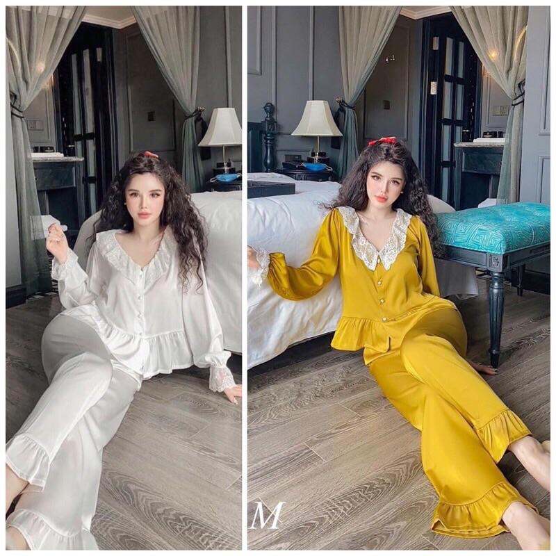 BỘ NGỦ DÀI TAY TIỂU THƯ BÁNH BÈO  - BỘ MẶC NHÀ QUẢNG CHÂU CAO CẤP - THIẾT KẾ REN SANG CHẢNH
