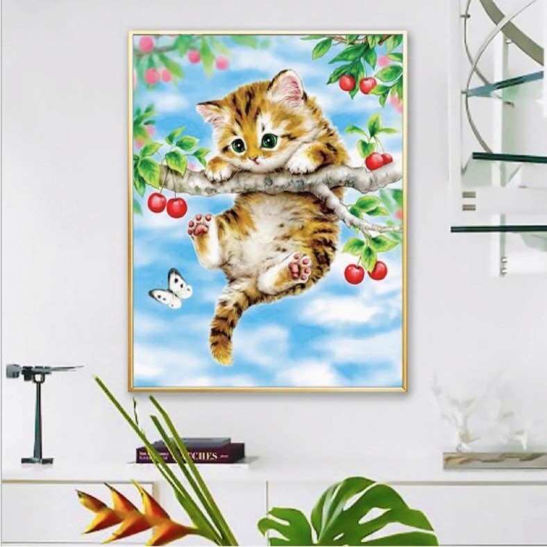 Tranh thêu chữ thập mèo-thêu kín dx1134