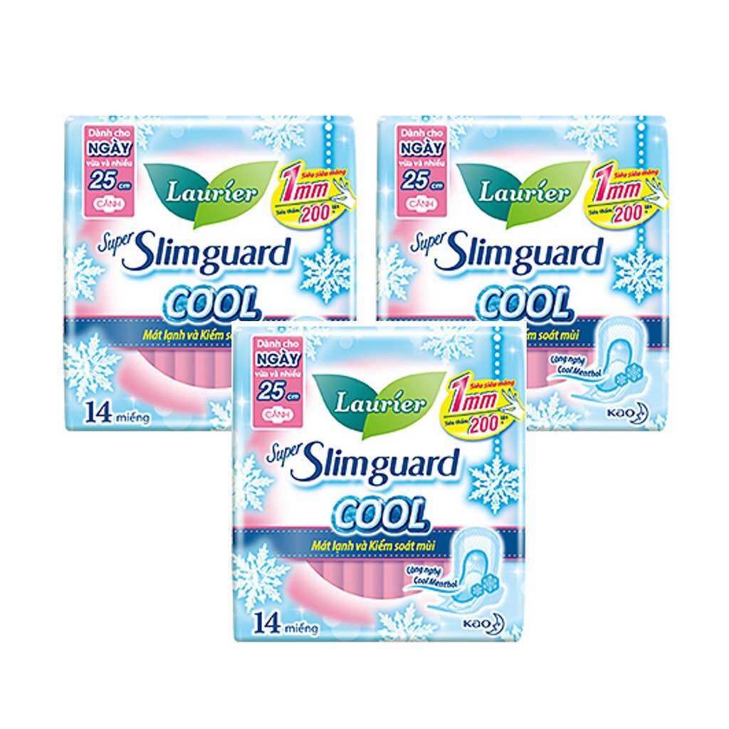 Combo 3 gói Băng Vệ Sinh Laurier Siêu Mỏng Cánh 1mm Super Slimguard Không Hương