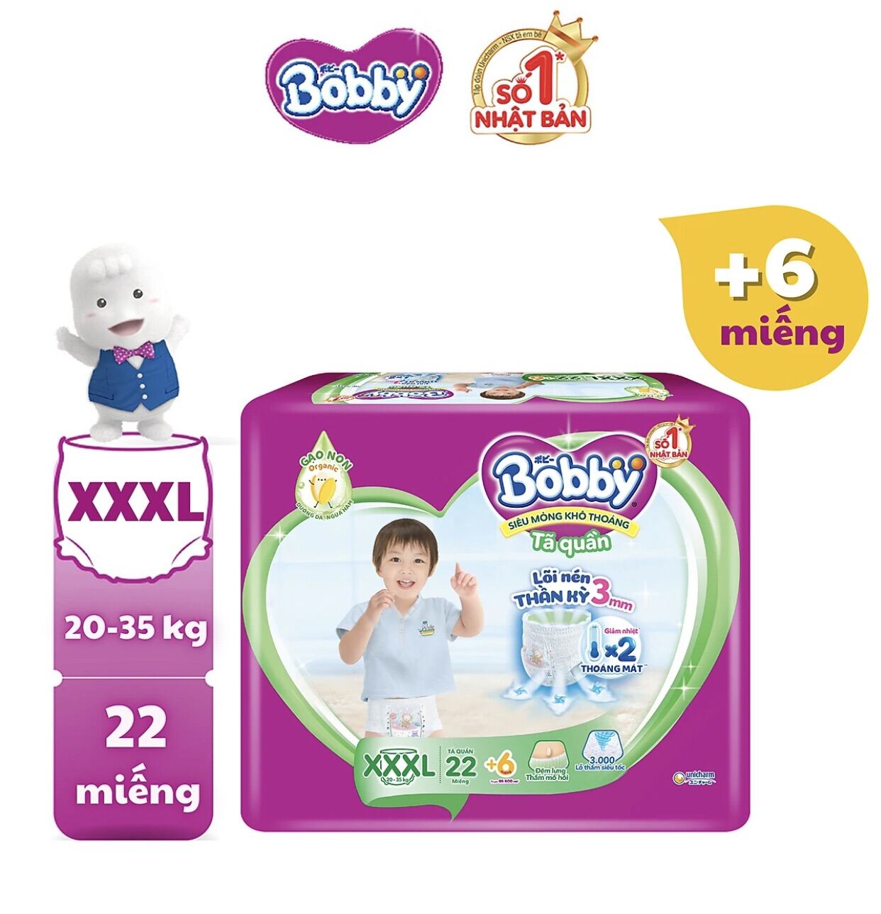 Tã quần bobby XXXL22+4 / XXXL22 ko tặng mẫu mới .