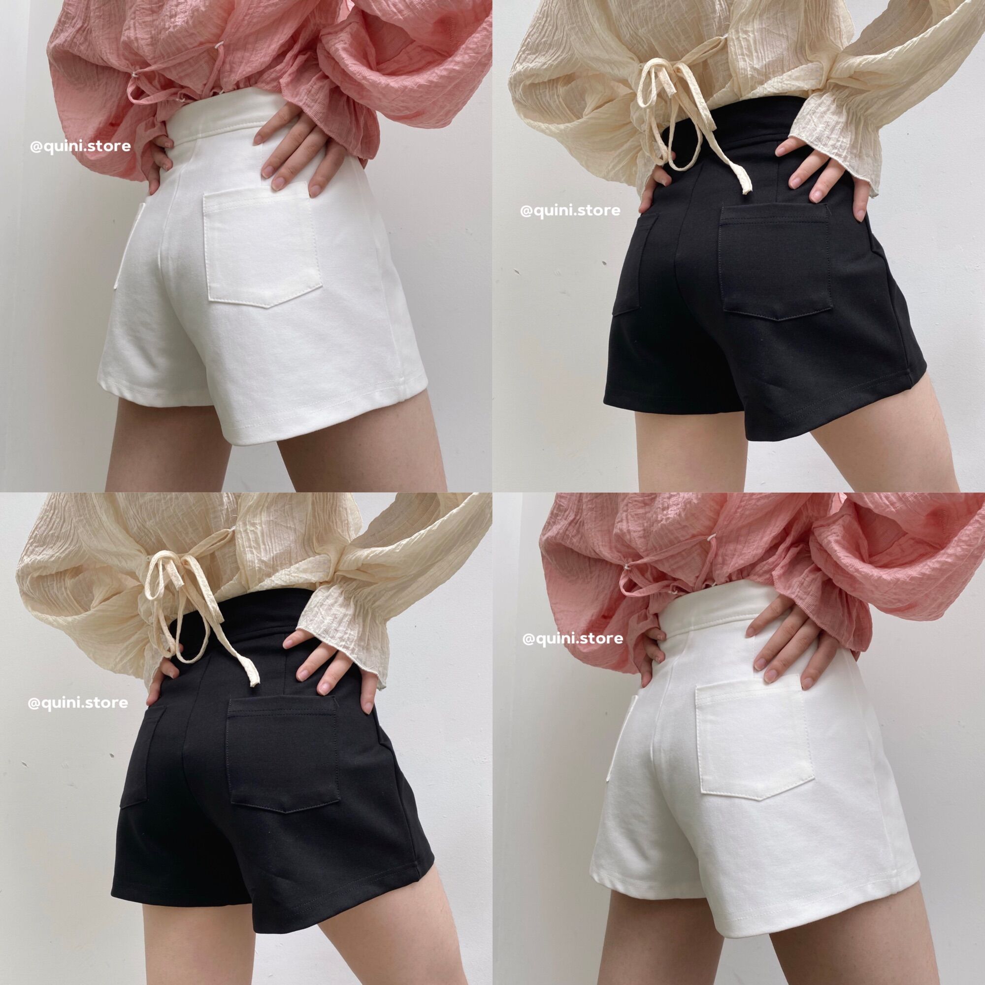 Quần shorts chất lì co giãn cạp cao black & while shorts - quini store -ảnh thật shop chụp