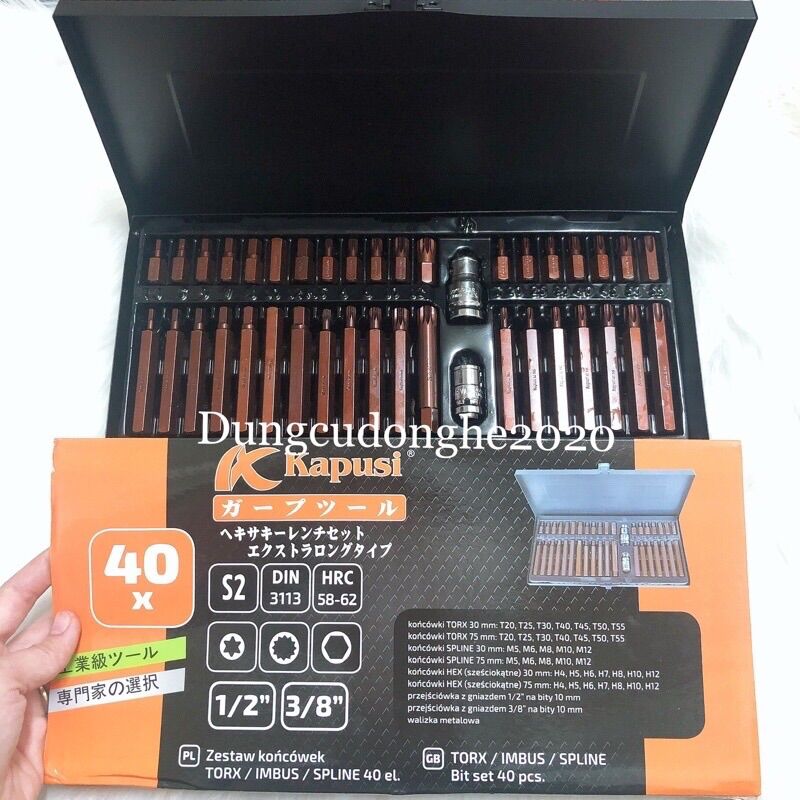 Bộ Đầu Lục Giác KAPUSI 40 Chi Tiết Chính Hãng (Bộ Mũi Vít LG Sao Mở Mẹc)