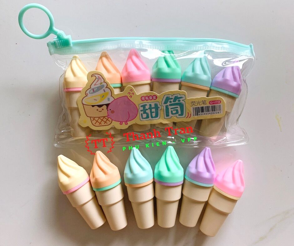 Bút dạ quang cây kem (vỉ 6 cái)