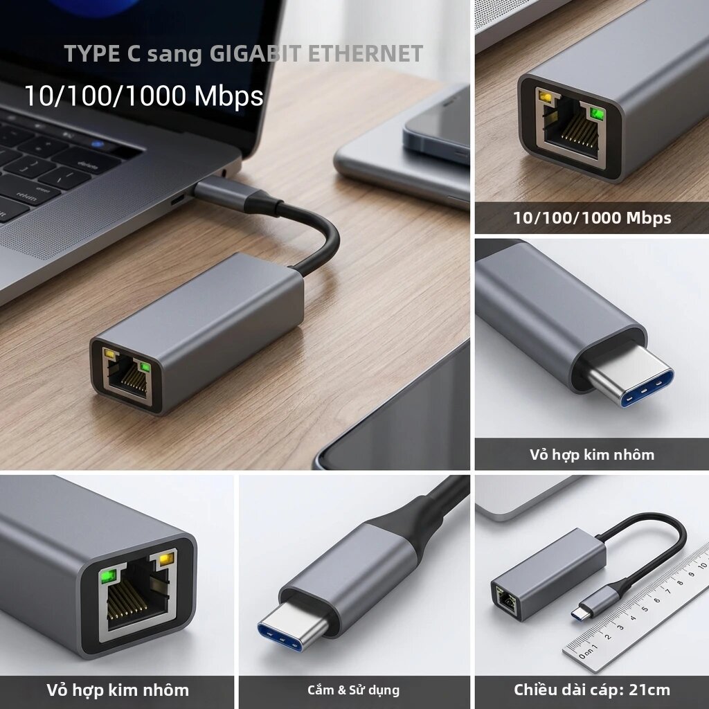 Bộ Chuyển Đổi Ethernet USB Type C 1000/100 Mbps, Card Mạng RJ45 Cho Mac, PC, Windows XP, 7, 8, 10, Android - Cáp Internet USB LAN Giá 176,000 Đồng*Miễn phí vận chuyển