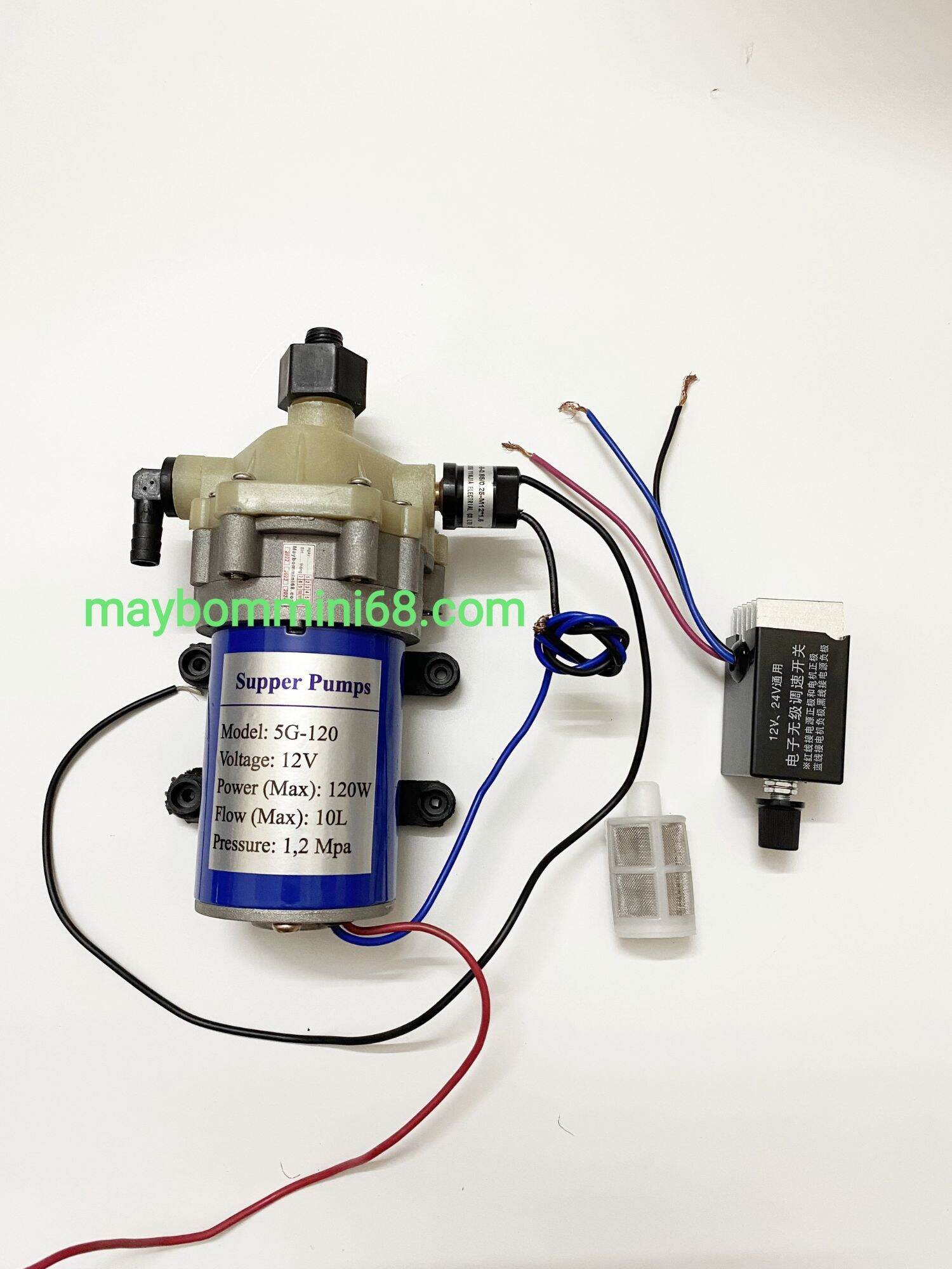 Máy bơm áp lực 12v 120w kèm điều tốc và lọc nước
