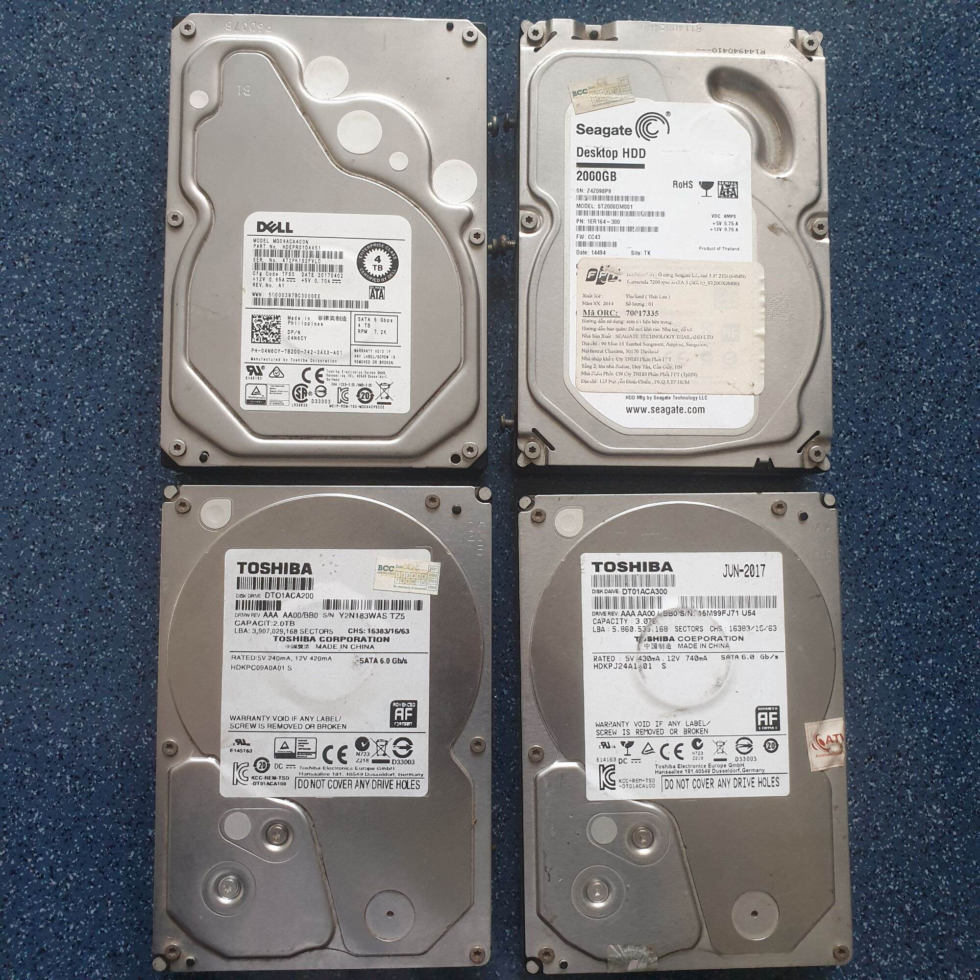 Ổ cứng HDD 1TB 2TB 3TB 4TB Seagate Toshiba Dell... Zin tháo máy cũ (chuyên dùng cho đầu thu camera p