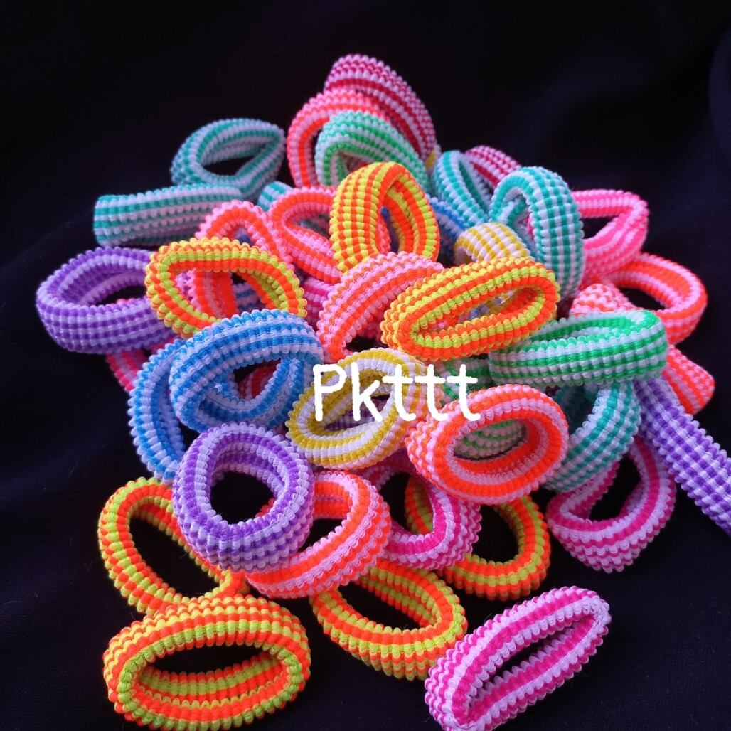 Túi 10 dây cột tóc sọc màu dễ thương (cở vừa bản 1.5cm)