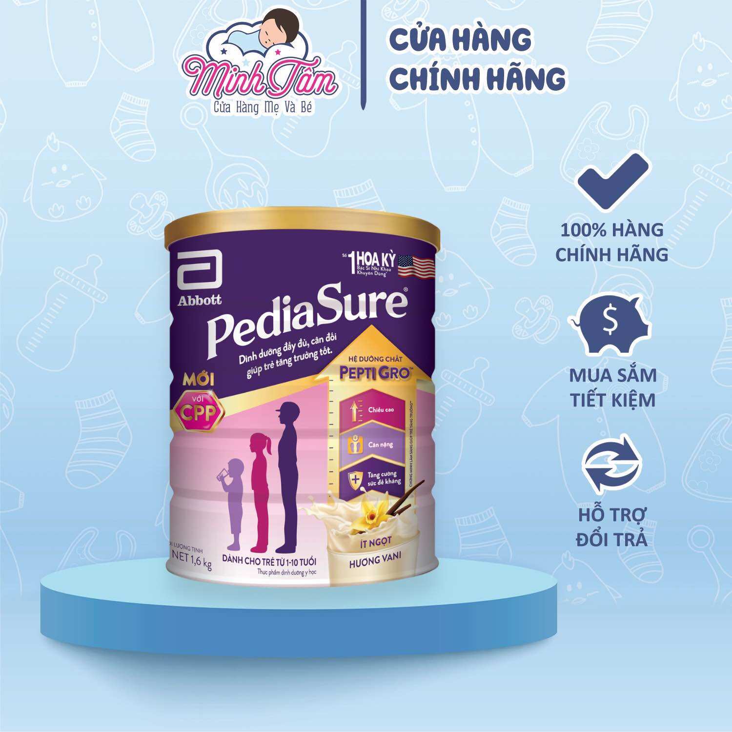 Sữa bột Abbott PediaSure PEPTI GRO ít ngọt (1.6Kg)