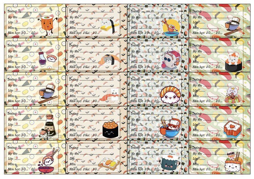 Nhãn vở sushi bánh đồ ăn trà sữa food 20-60 nhãn/nhãn dán food đồ ăn
