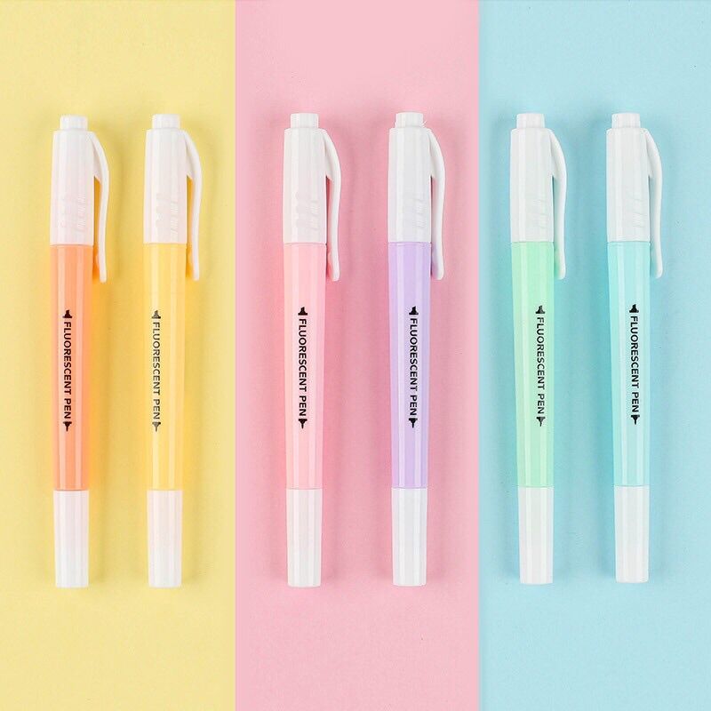 Set 6 Bút highlight pastel 2 đầu FLUORESCENT PEN (dupe STABILO)