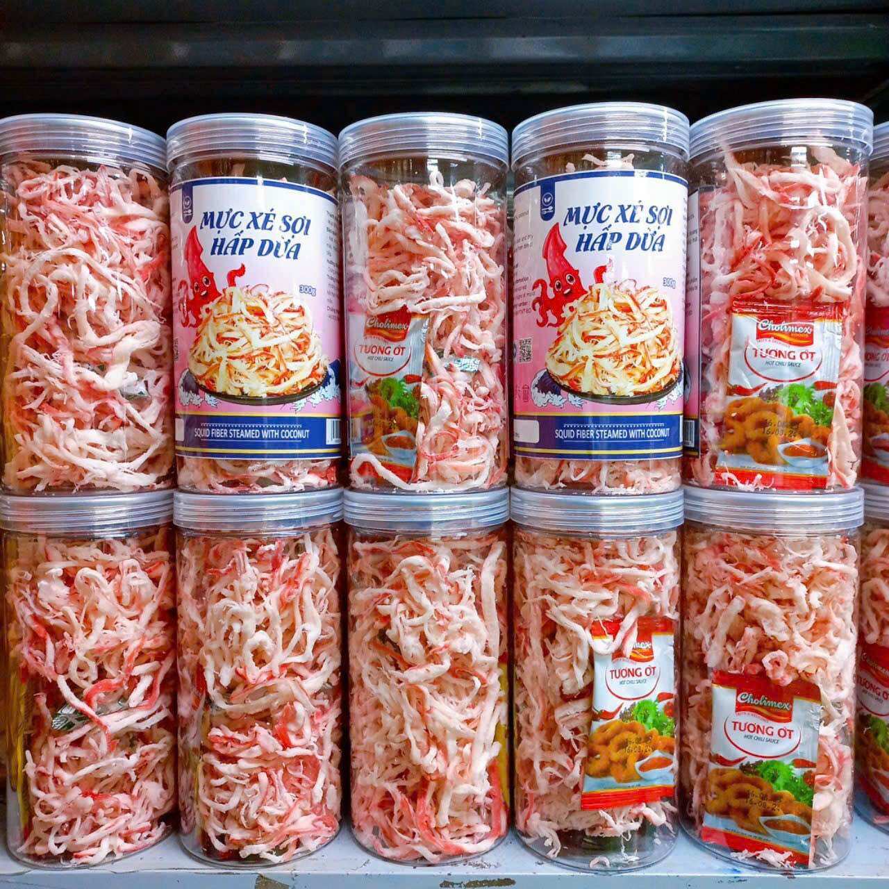 Mực xé sợi hấp dừa 300g ( mực loại 1, dày)