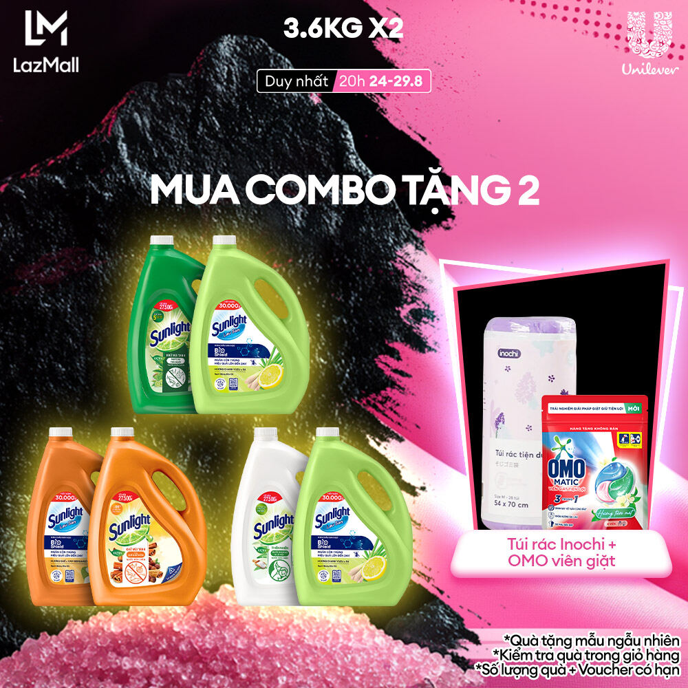 Combo Nước rửa chén + Nước lau sàn Sunlight can 3,6kg