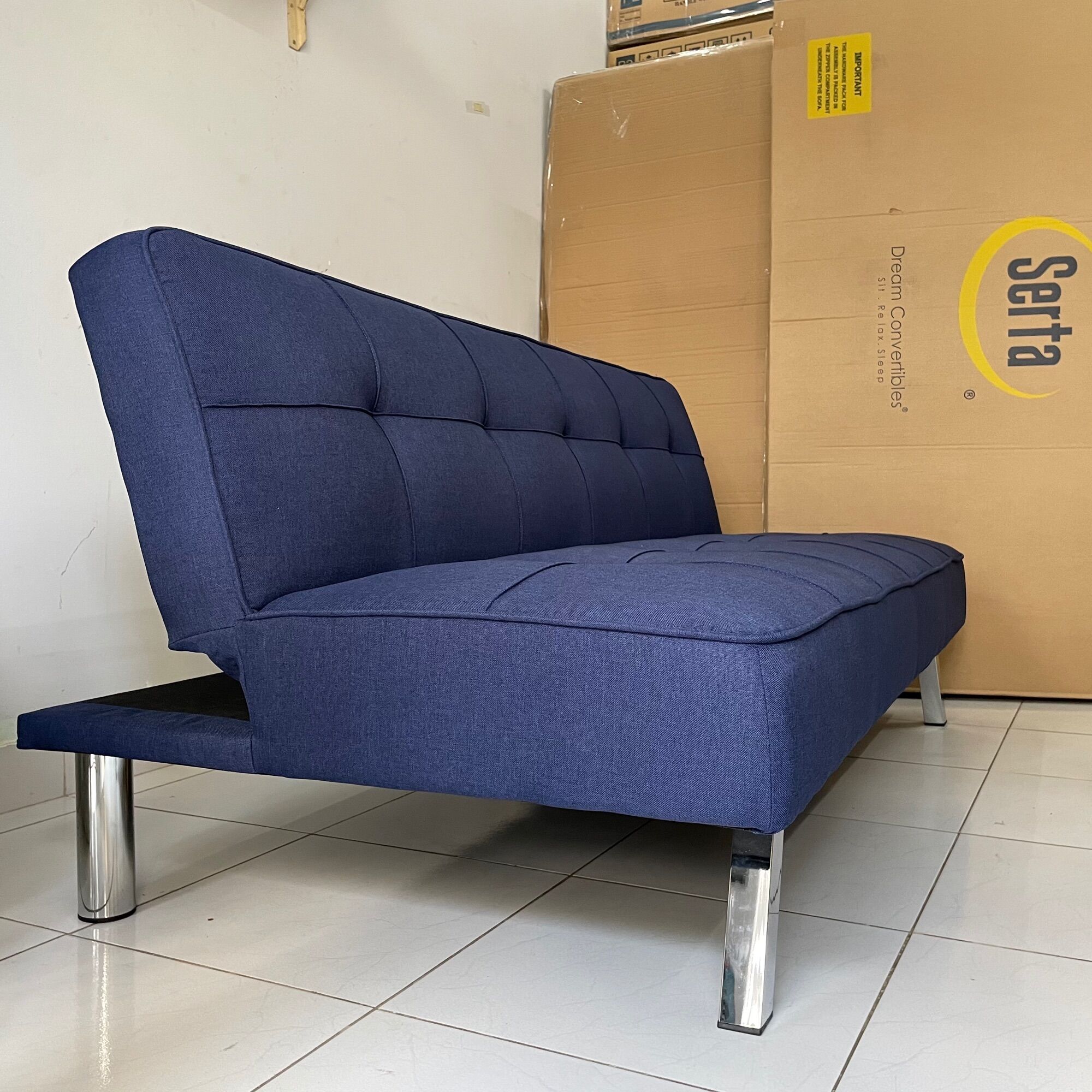 Ghế Sofa Bed - Sofa Giường Giá Rẻ bọc vải bố màu xanh Navy 1.7m