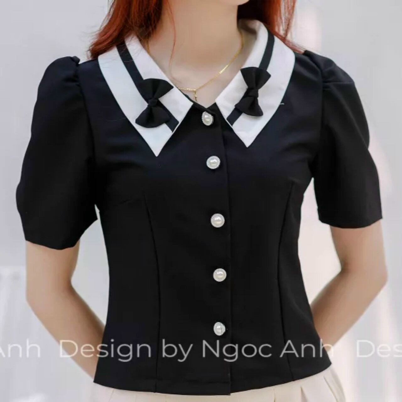 Áo Kiểu Nữ Công Sở Viền Nơ Cổ
