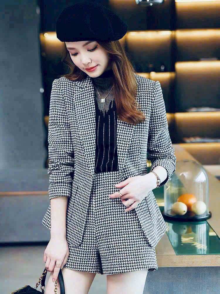 [HCM]SET ÁO KHOÁC CARO TAY DÀI CỔ VEST