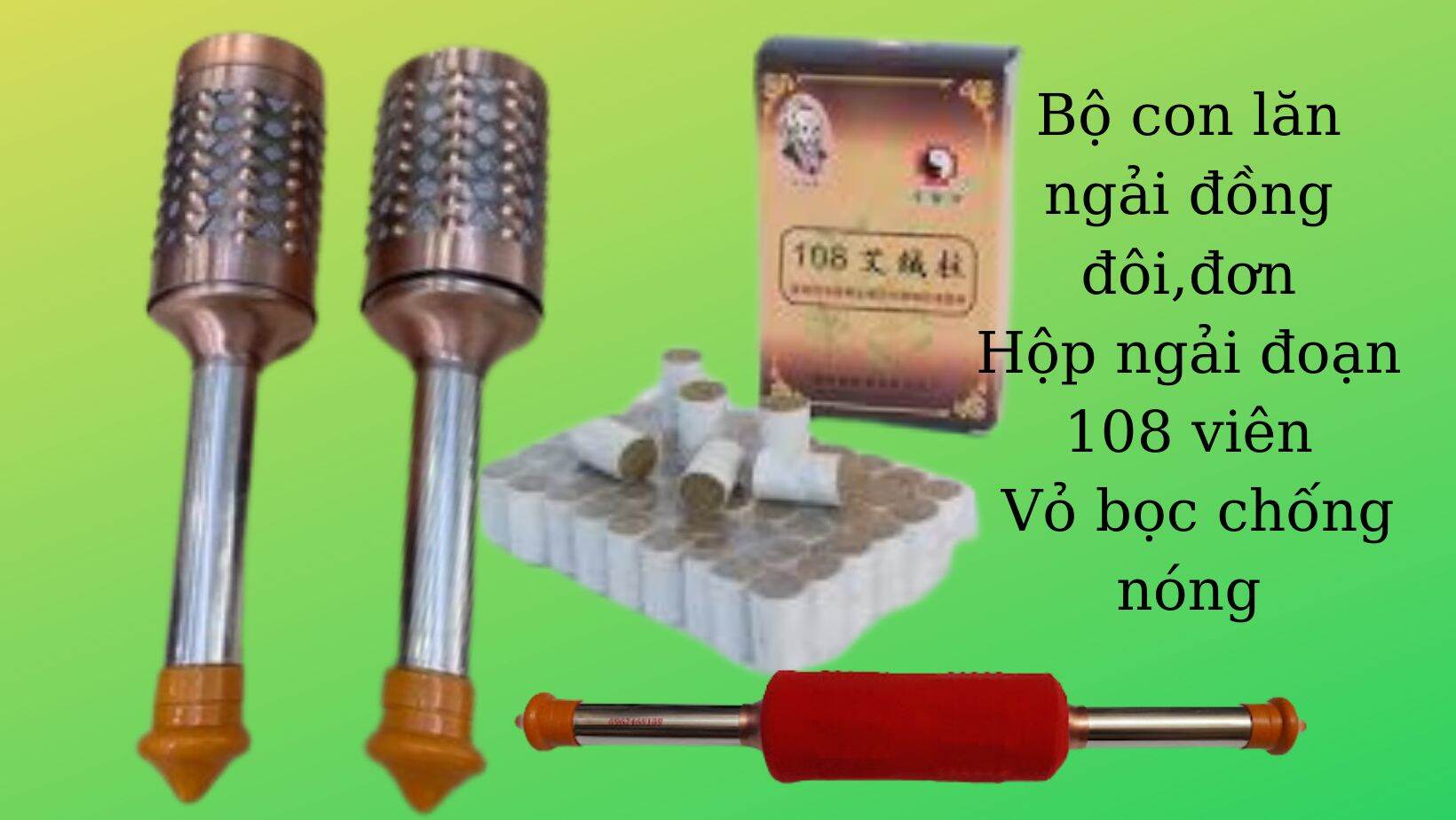 [Hcm]Bộ Con Lăn Ngải Cứu Đồng Đôi Đơn + Hộp Ngải Cứu Đoạn 108 Viênbao Nhungtài Liệu). Hộp Ngải Cứu 108 Viên