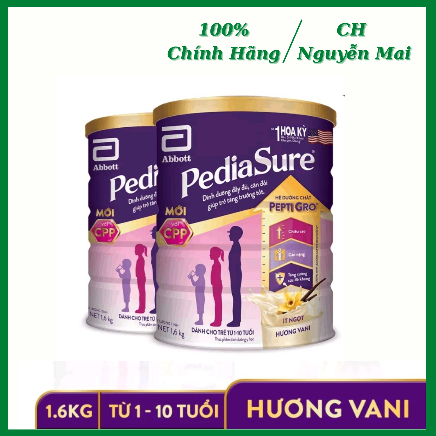 Combo 2 hộp sữa bột pediasure b/a hương vani ít ngọt 1.6kg