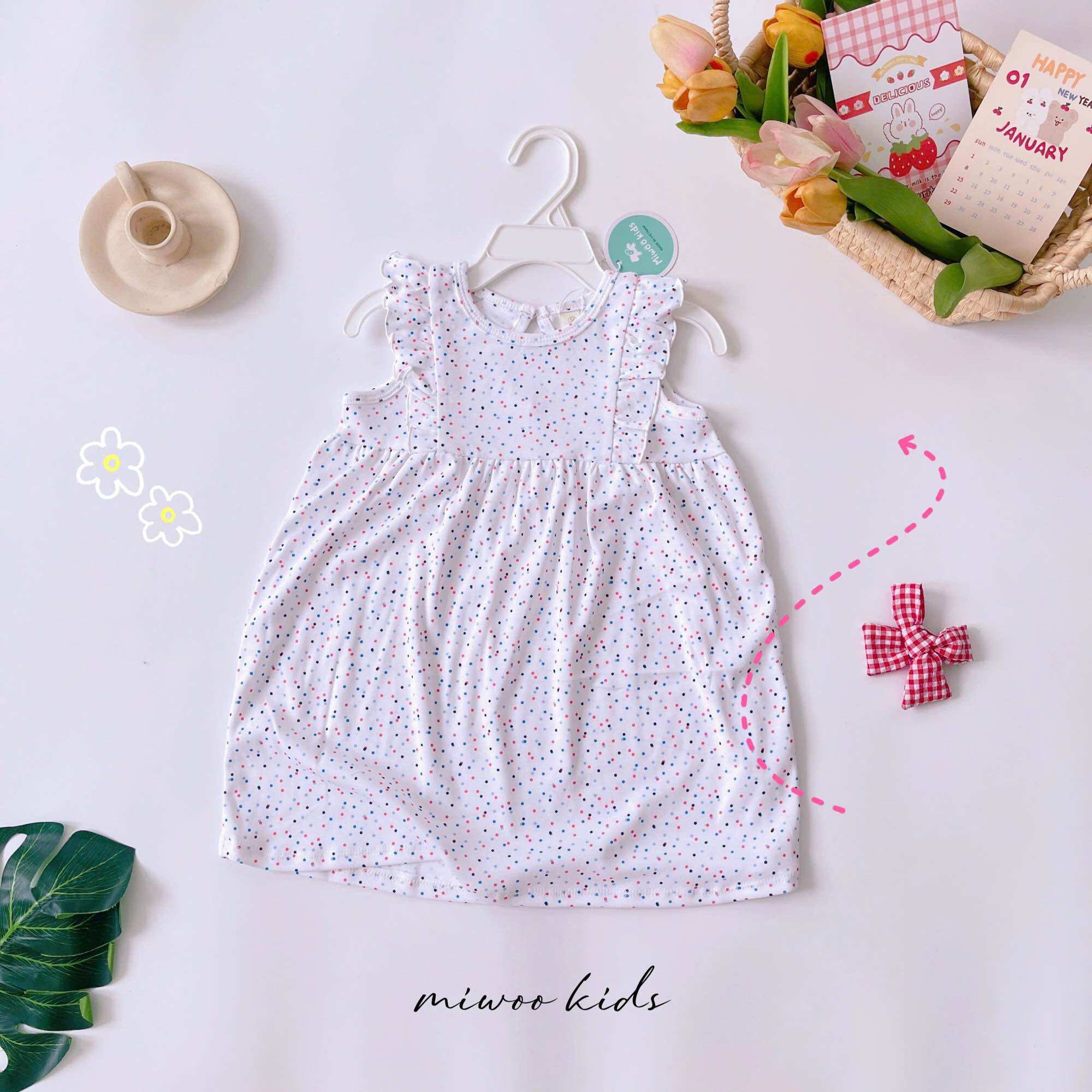 Váy bé gái bèo vai Miwoo xuất Nhật