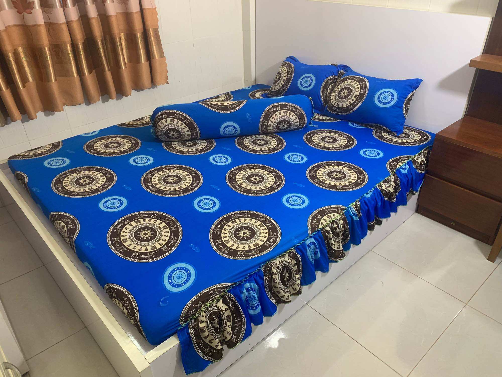 Ga Gối Thun Hàn Quốc 3D 1m6x2m (1 Ga có rèm phủ + 2 Vỏ Gối Nằm + 1 Vỏ Gối Ôm) Mã 06
