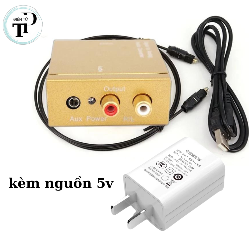 Bộ hộp chuyển đổi âm thanh tivi 4k Optical sang jack 3.5 và R L loa amply nguồn adapter