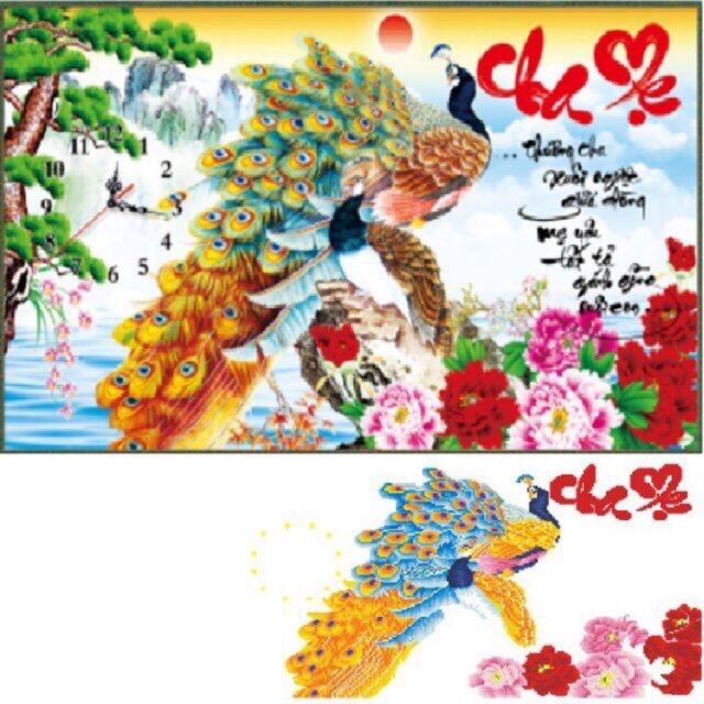 Tranh đính đá cha mẹ lv355/ 80x50cm/ chưa đính đá