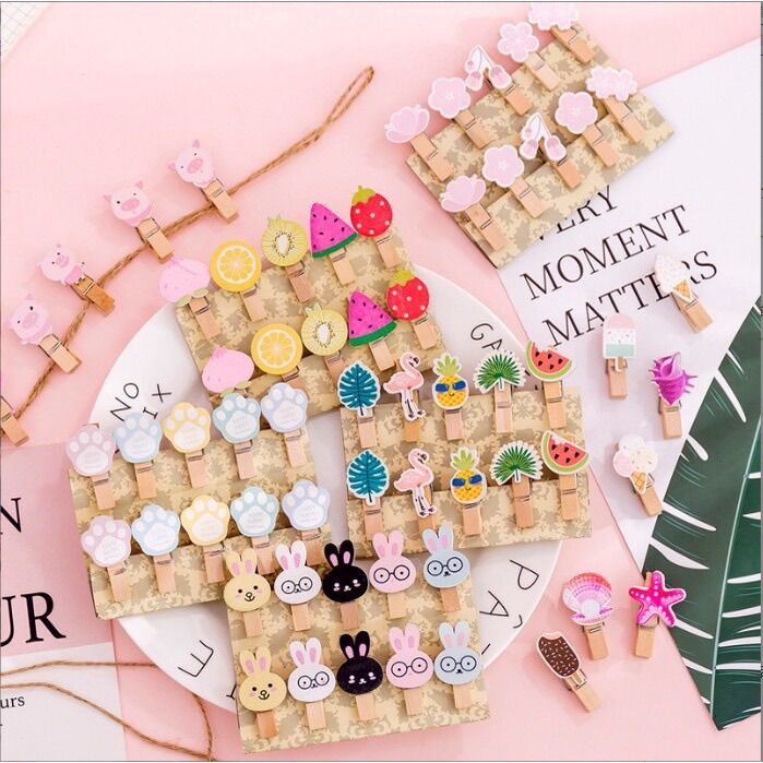 Set 10 kẹp gỗ treo ảnh kèm dây nhiều hình dễ thương