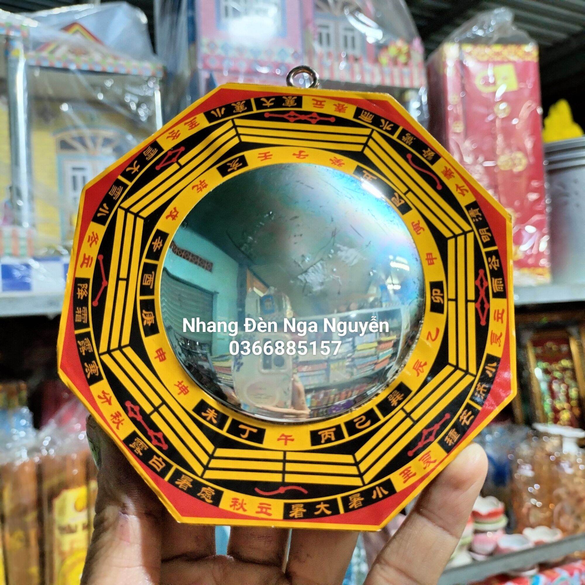 Gương bát quái lồi phong thủy gỗ 13 cm