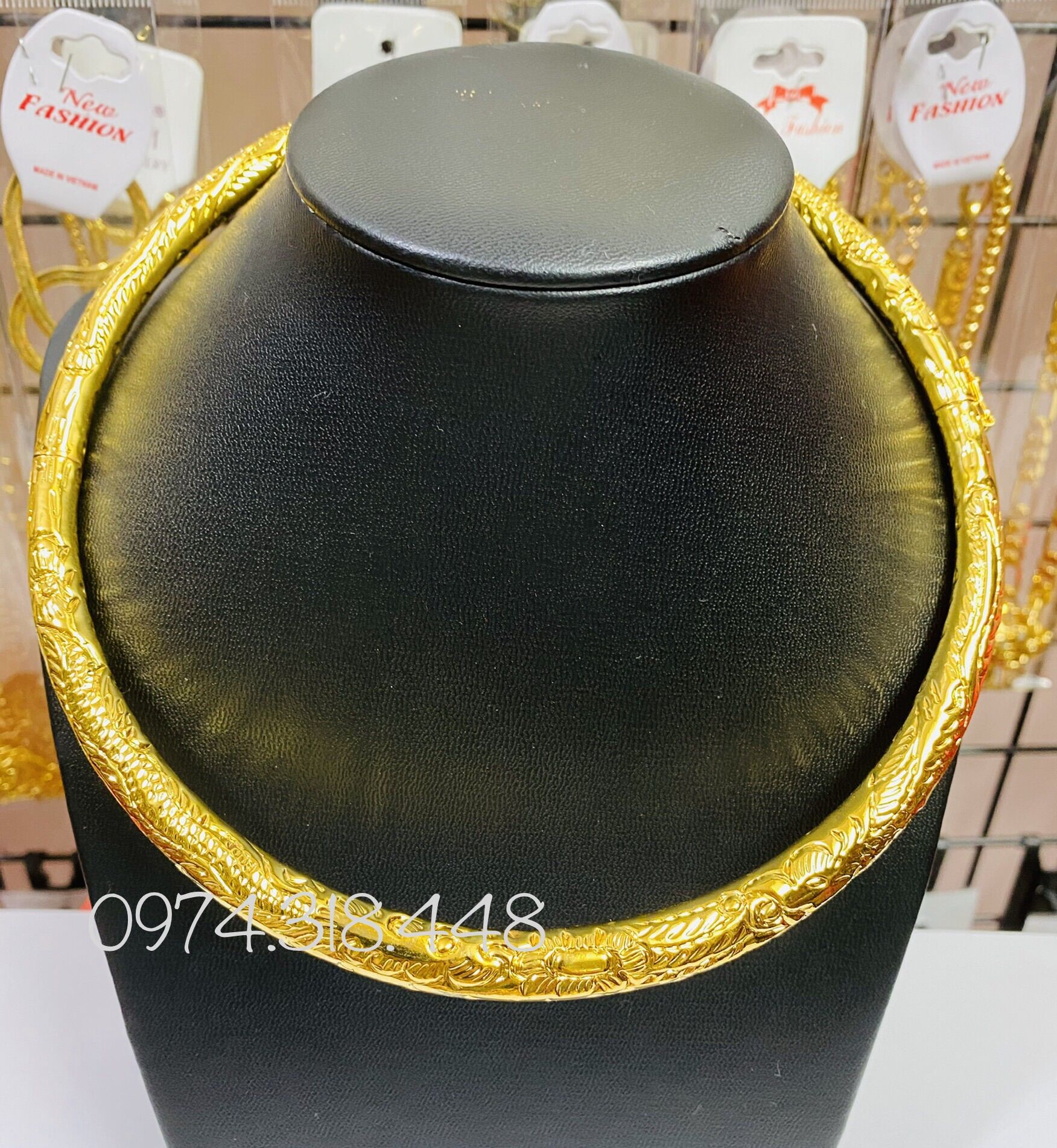 Kiềng cổ cưới mạ vàng 24k chạm hình rồng phụng