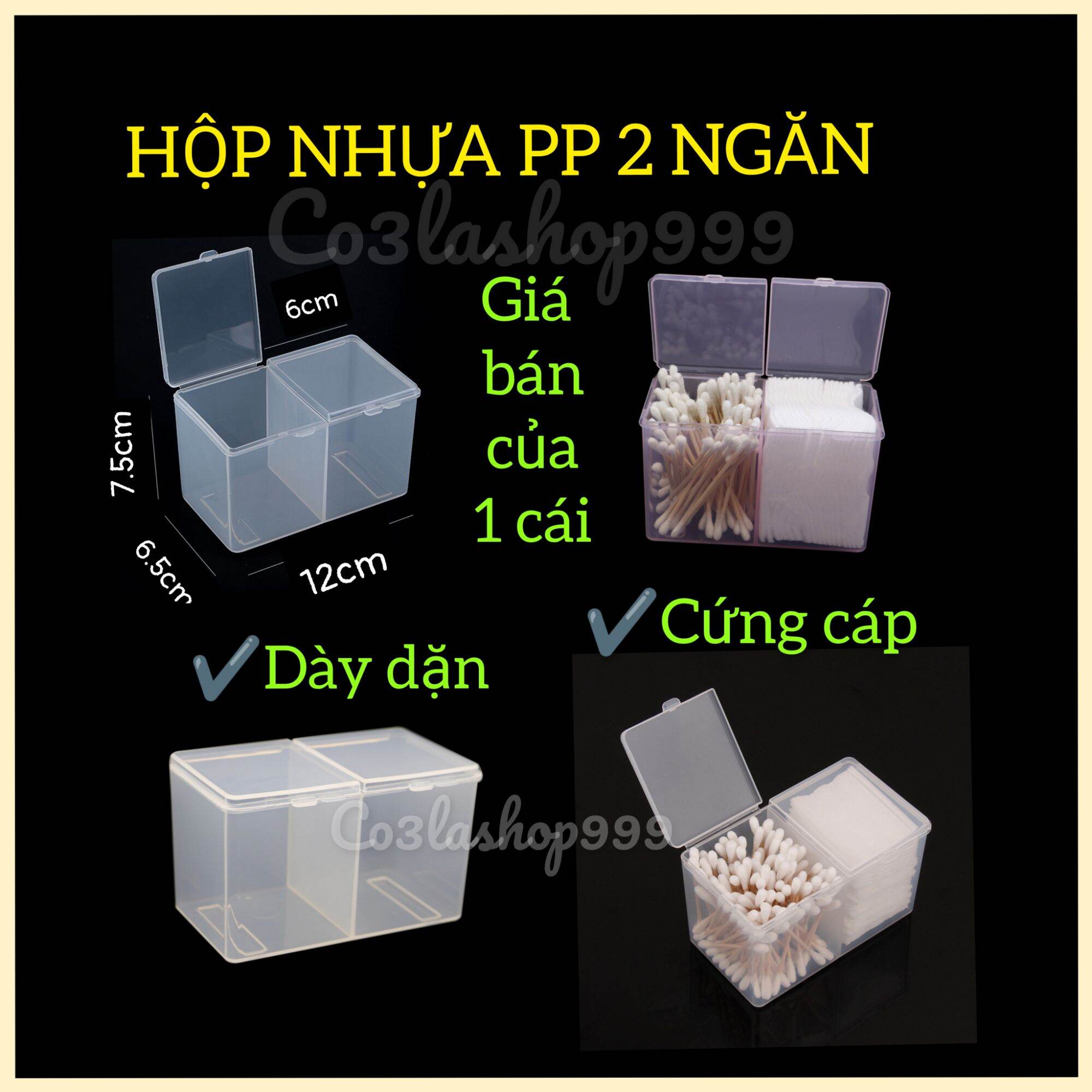 Hộp nhựa PP 2 ngăn dùng để đựng tăm chỉ, tăm bông, bông tẩy trang