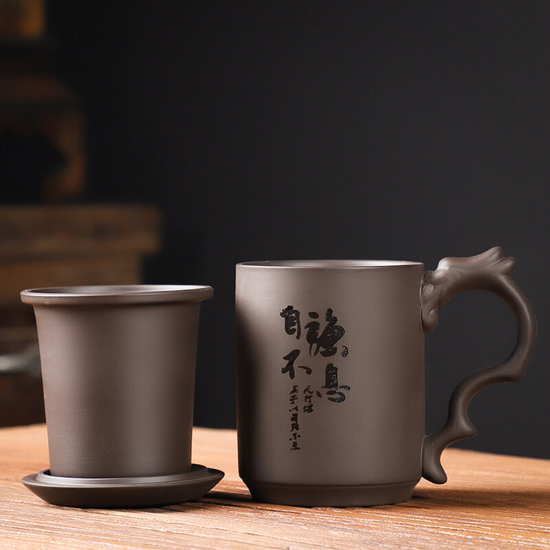 Cốc mug tử sa cốc pha trà cốc nước cá nhân gia dụng phân tách nước trà dung tích lớn văn phòng có nắp có tay cầm cốc pha trà có tay cầm