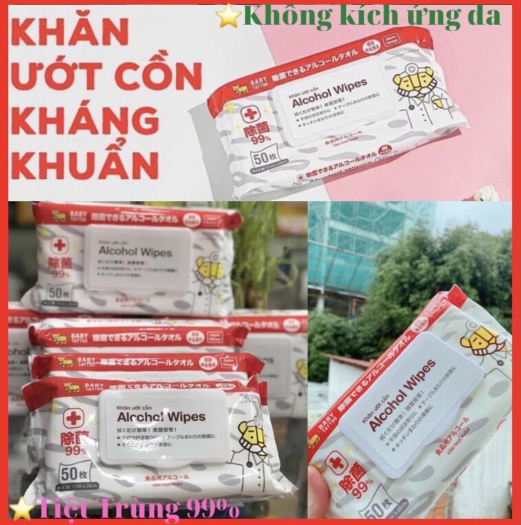 Khăn ướt cồn Kháng khuẩn, Gói 50 miếng, Không kích ứng da, Diệt Khuẩn tiện lợi