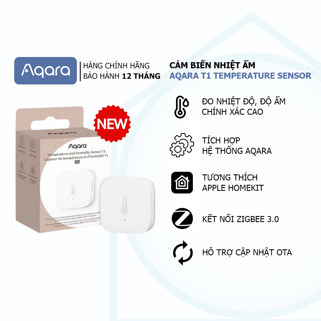 Cảm Biến Nhiệt Độ Và Độ Ẩm Aqara T1 Temperature and Humidity Sensor - Zigbee 3.0, Tương thích HomeKit