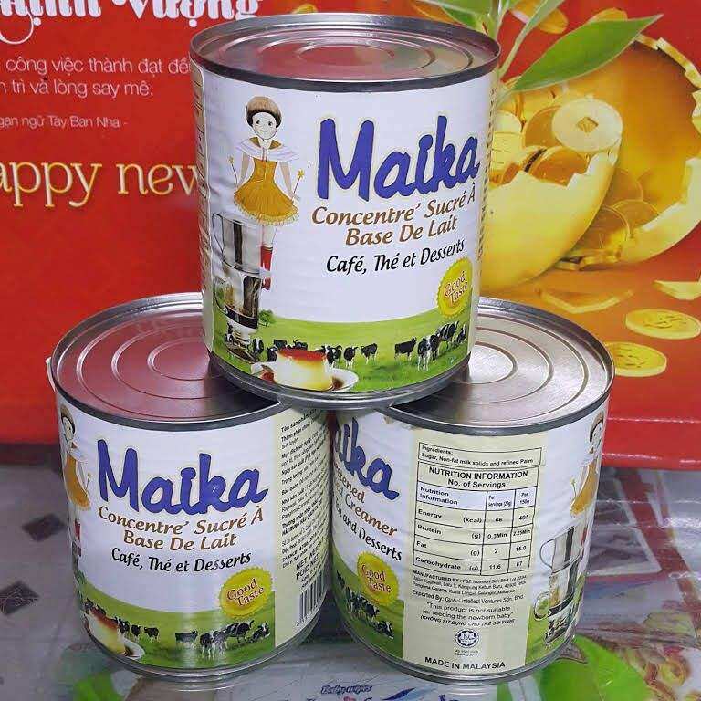 CHI TIẾT SẢN PHẨM  Sữa đặc Maika, được nhập khẩu từ Malaysia, được đặc chế để pha cafe, sinh tố, làm bánh... Hộp 1 kg giá 42 k Hộp nhỏ 390g giá 18k