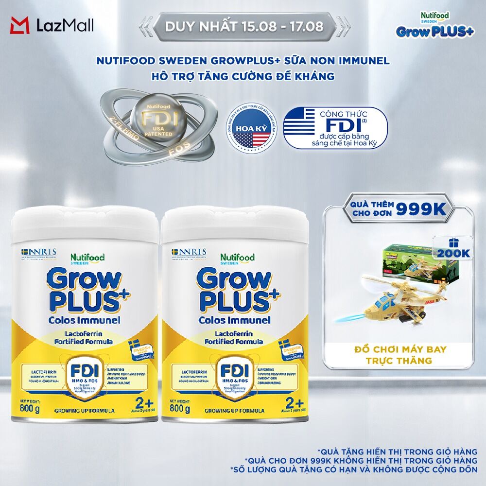 Combo 2 Sữa Bột Nutifood Sweden GrowPLUS+ Sữa Non Immunel trên 2 tuổi lon 800 g (Bao bì tuỳ lô hàng)