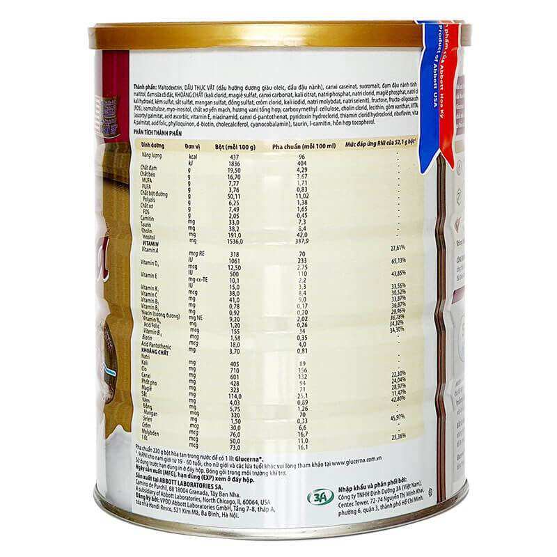 Sữa bột dành cho người bị tiểu đường Abbott Glucerna (800g)