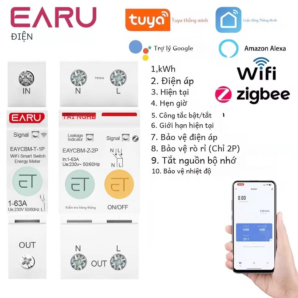 Cầu Dao Thông Minh 1p 2p Tuya Ứng Dụng Zigbee/wifi Đồng Hồ Năng Lượng Tiêu Thụ Điện Năng Kwh Rơ Le Công Tắc Rò Rỉ Điện Áp Bảo Vệ