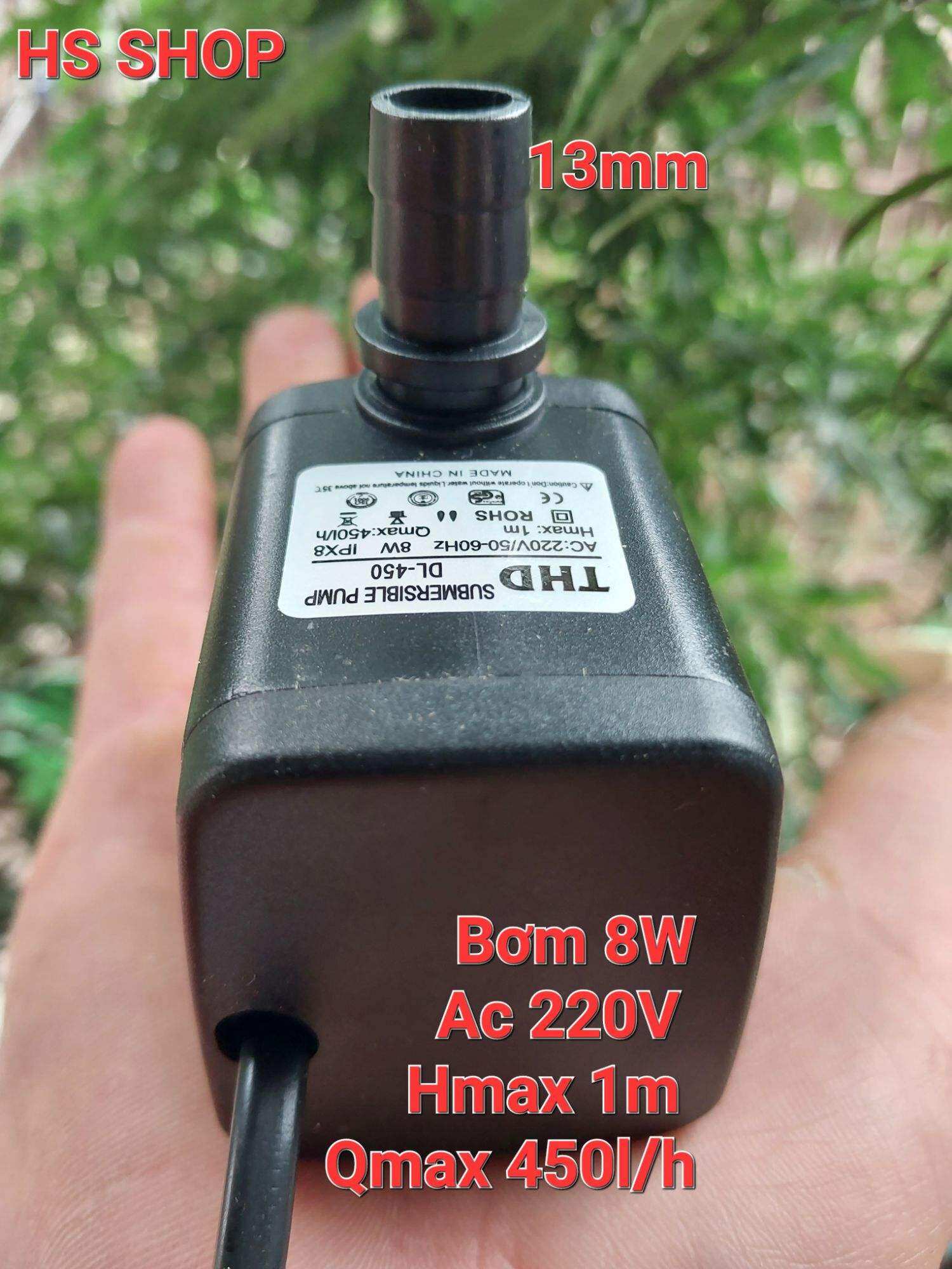 Bơm chìm mi ni 4w,8w,13w,16w,18w,25w,30w Dùng điện 220V  ( không có phích cắm )