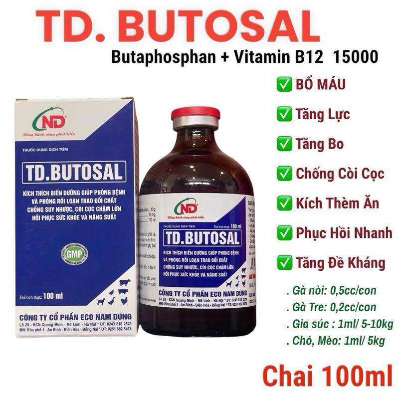  TD Butosal 100ml Thuốc bổ tiêm kích tăng lực nhanh hừng phục hồi bổ máu cho gà ,heo 