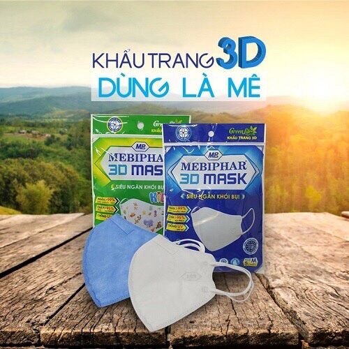Khẩu trang Mebiphar 3D Mask size M người lớn hoa văn xanh