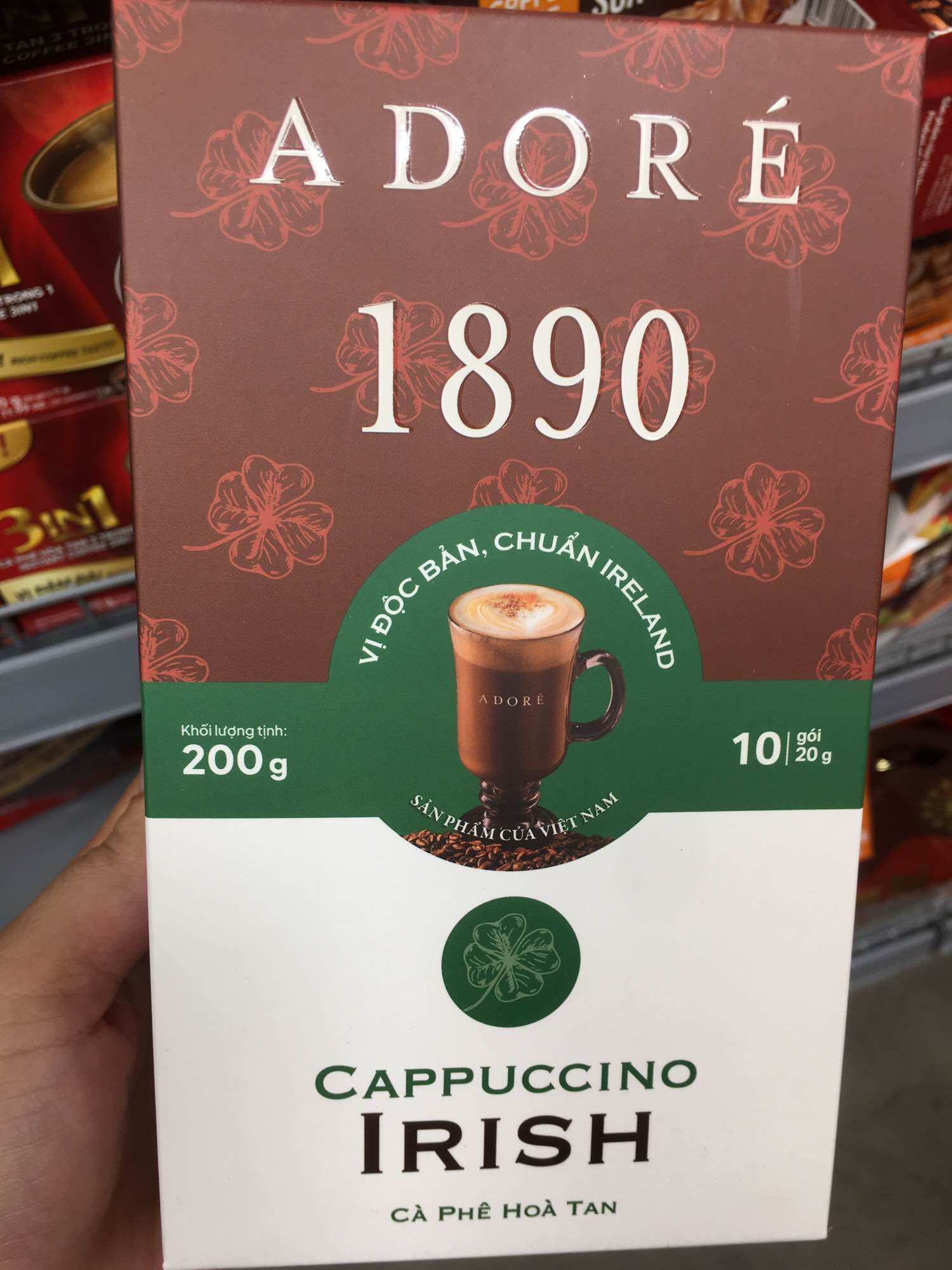 Cà Phê Hoà Tan Adore 1890 Cappuccino Irish (Hộp 10 Gói x 20g)