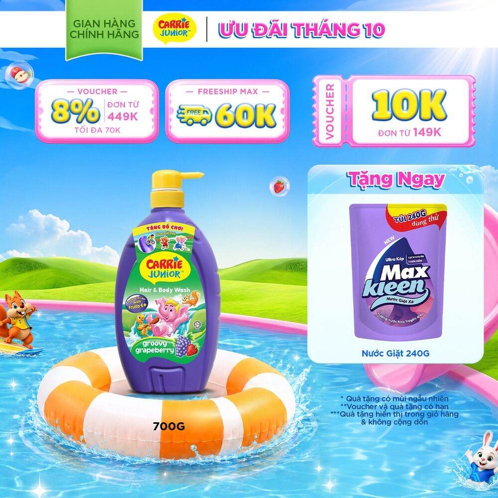 Sữa Tắm Gội cho bé Carrie Junior chiết xuất trái cây thiên nhiên Hương Grapeberry 700g