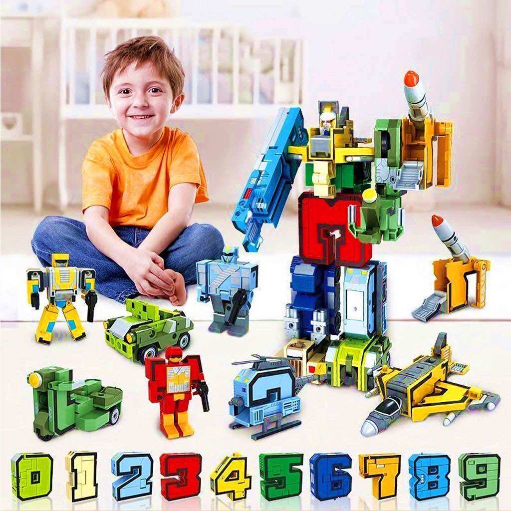 Chữ số biến hình đồ chơ rô bốt , rô bốt biến hình chữ số ghép từ 0-9 kèm hộp đựng