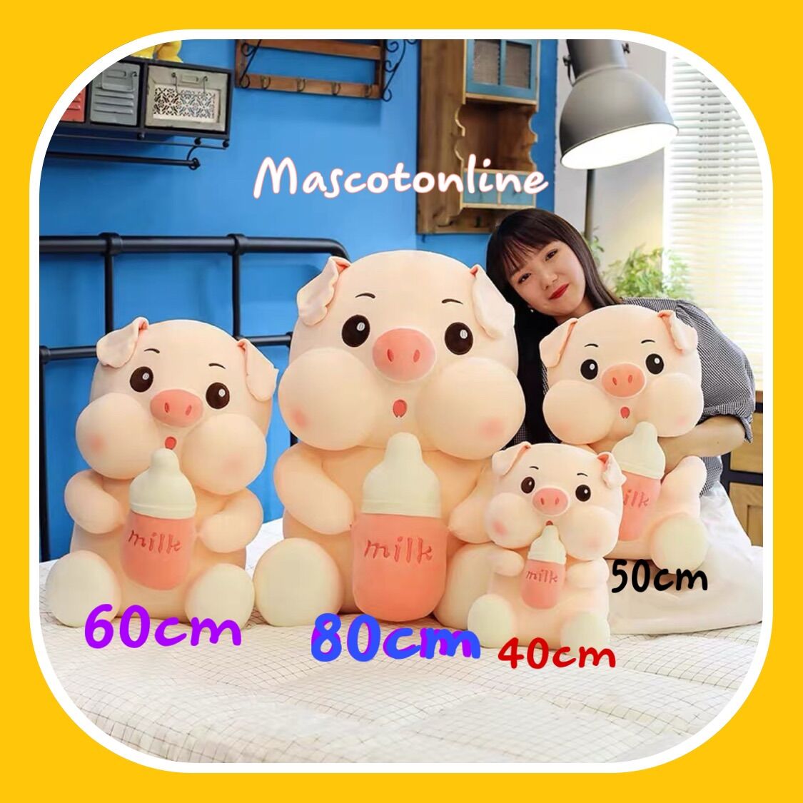 GẤU BÔNG LỢN BÚ BÌNH SỮA-CHÓ BÚ BÌNH SỮA-HỔ BÚ BÌNH SỮA CAO CẤP MINISO