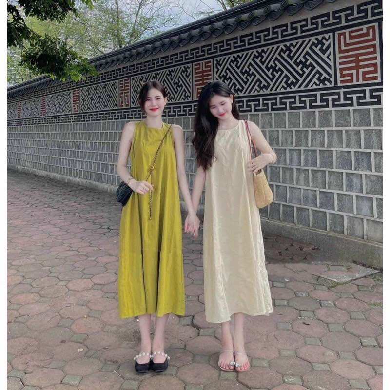 Đầm bầu 2 dây chéo maxi đi biển siêu hot
