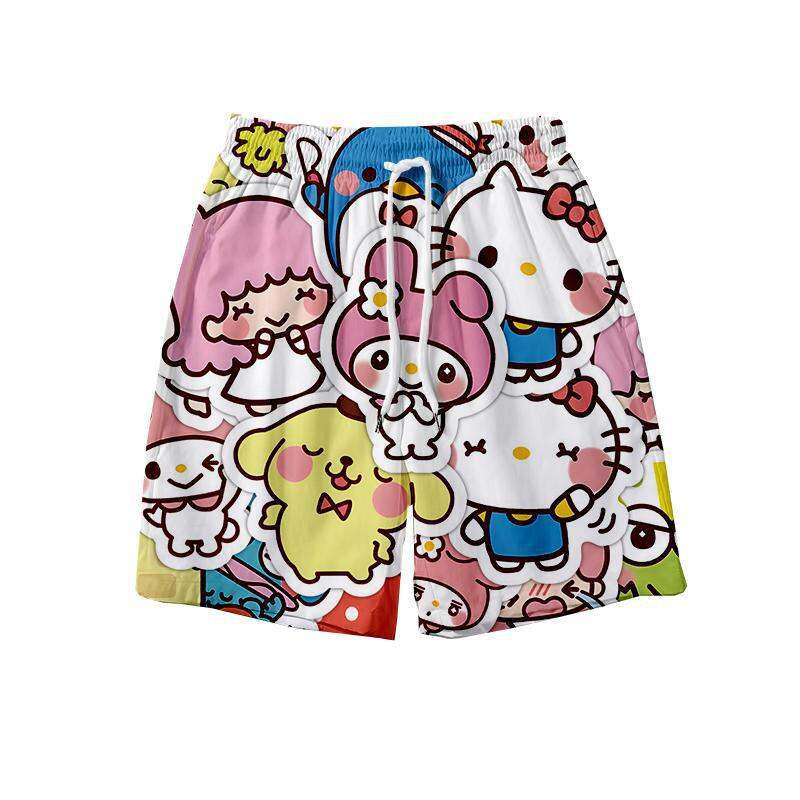 Quần short in hình hoạt hình KT Hello Kitty dễ thương dành cho nam và nữ Phong cách đi biển dáng rộn