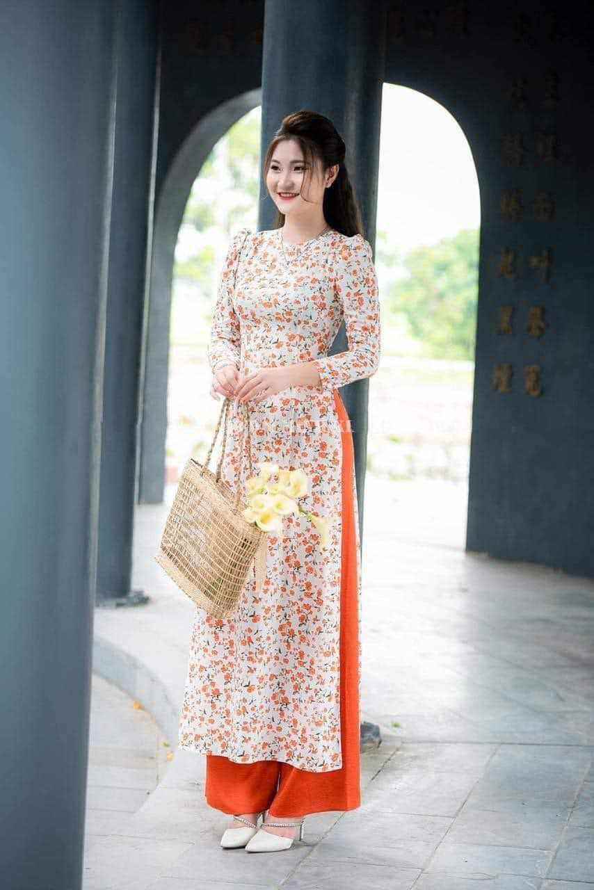 Áo dài hoa nhí ( xả kho áo lẻ size)