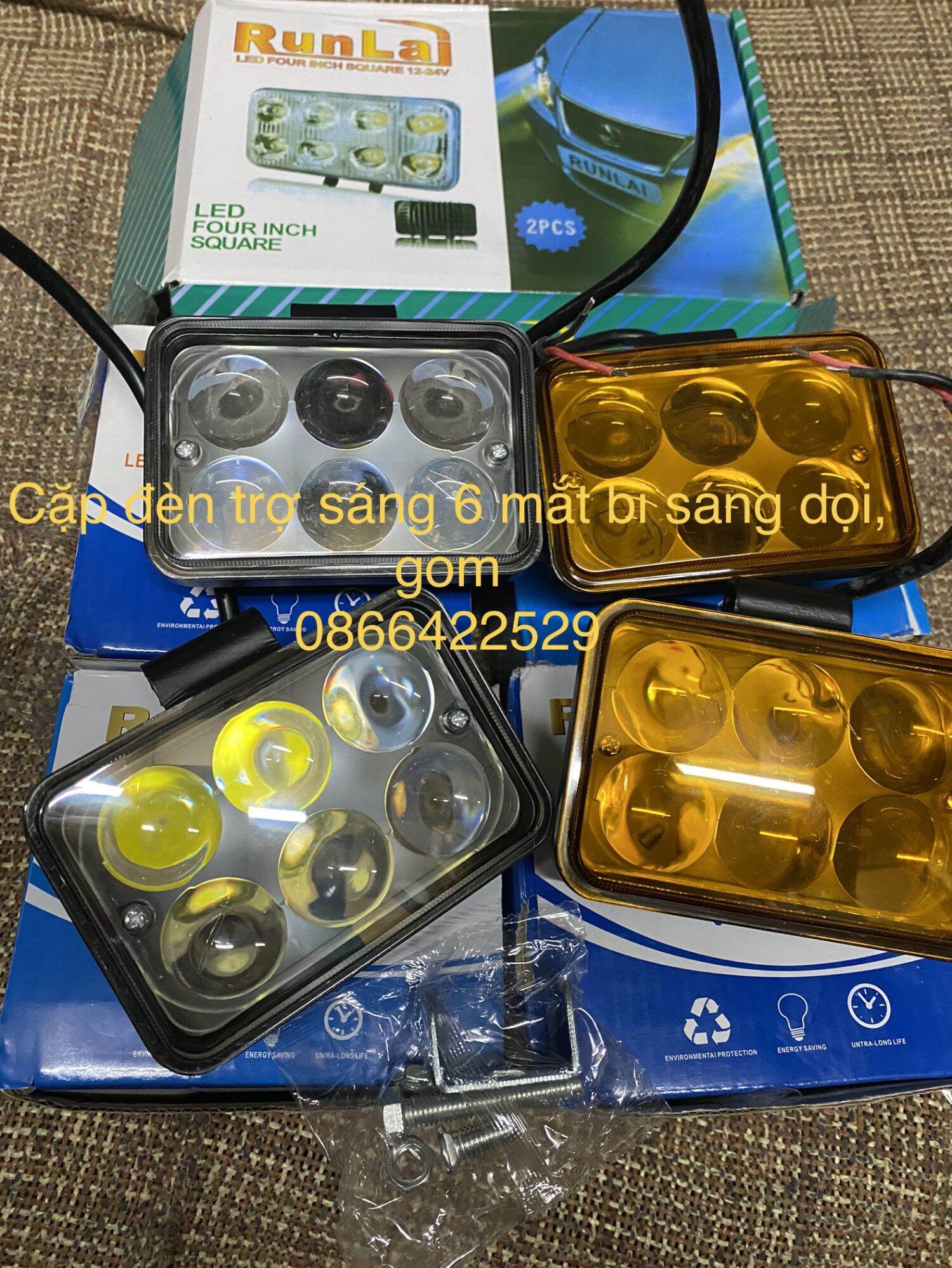 Cặp đèn trợ sáng 6 mắt bi lồi sáng dọi trắng/ vàng 1 cặp hoặc 1 cái tk: 11cm× 8cm ×6cm run lai .. có lip ánh sáng